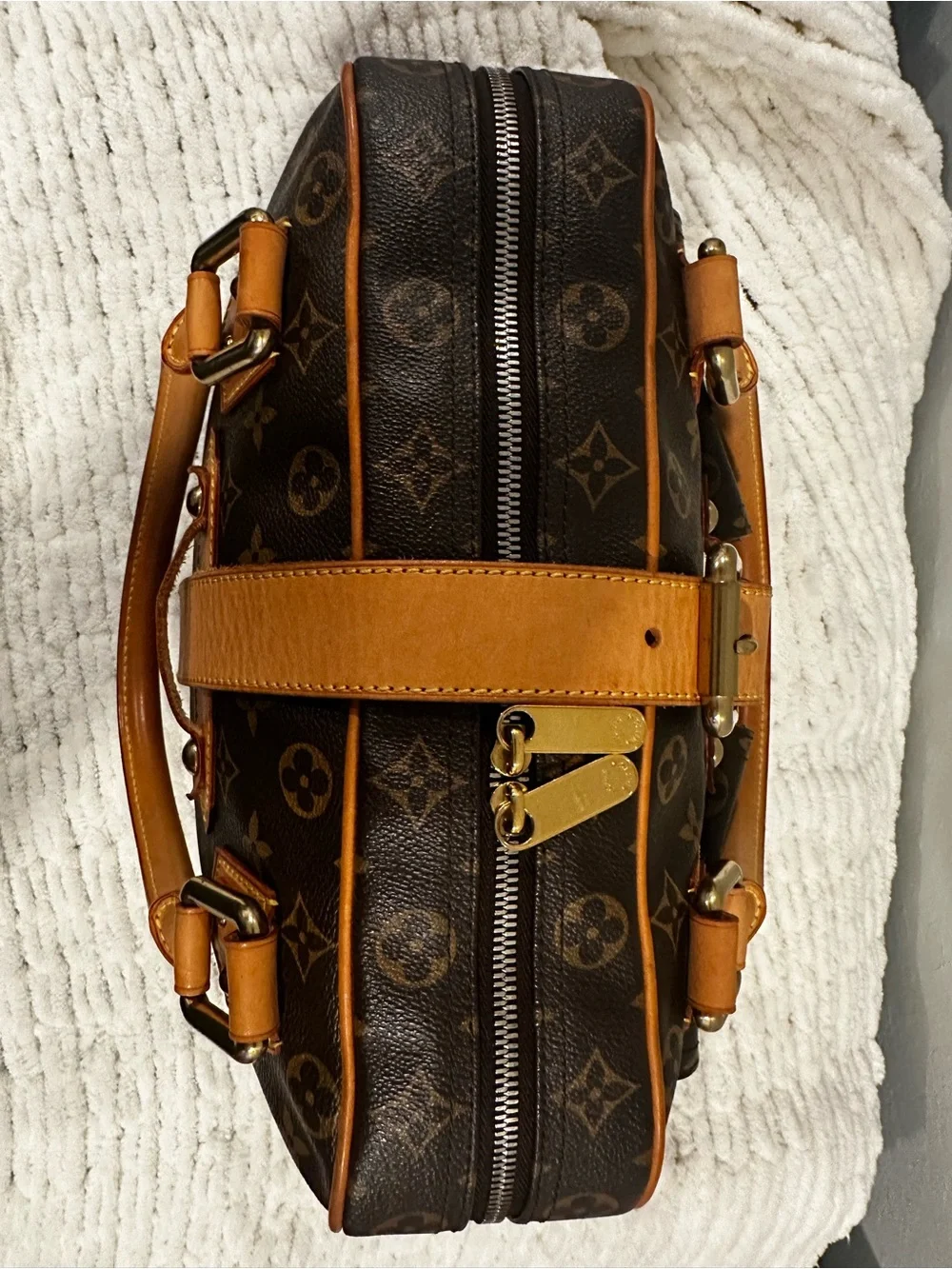 Louis Vuitton Brown Monogram Satchel with Tan Trim